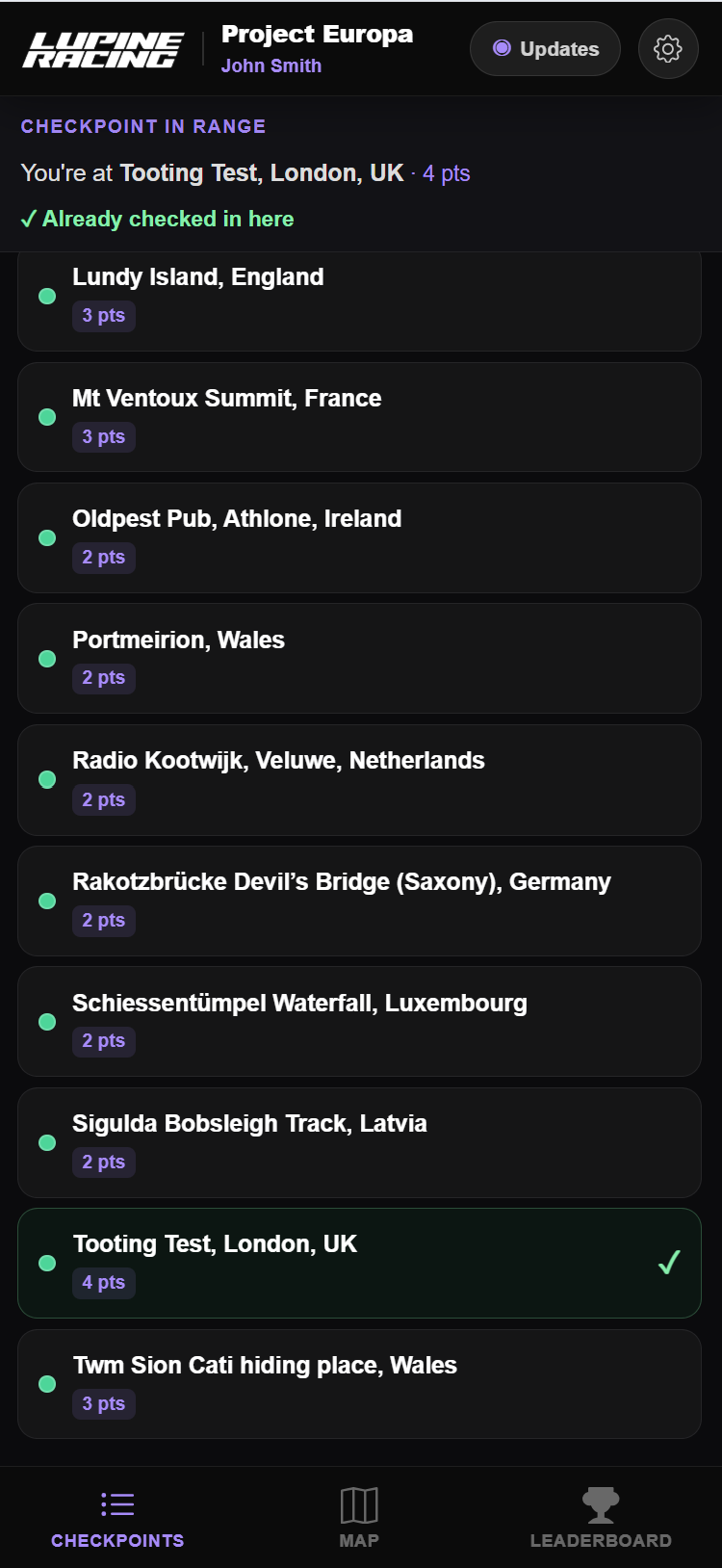 Checkpoint list